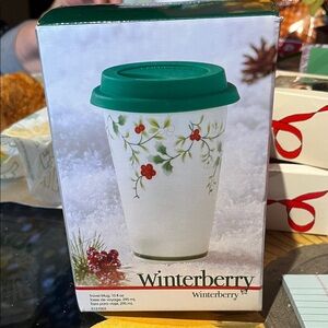 Pfaltzgraff Winterberry travel mug used once in original box excellent